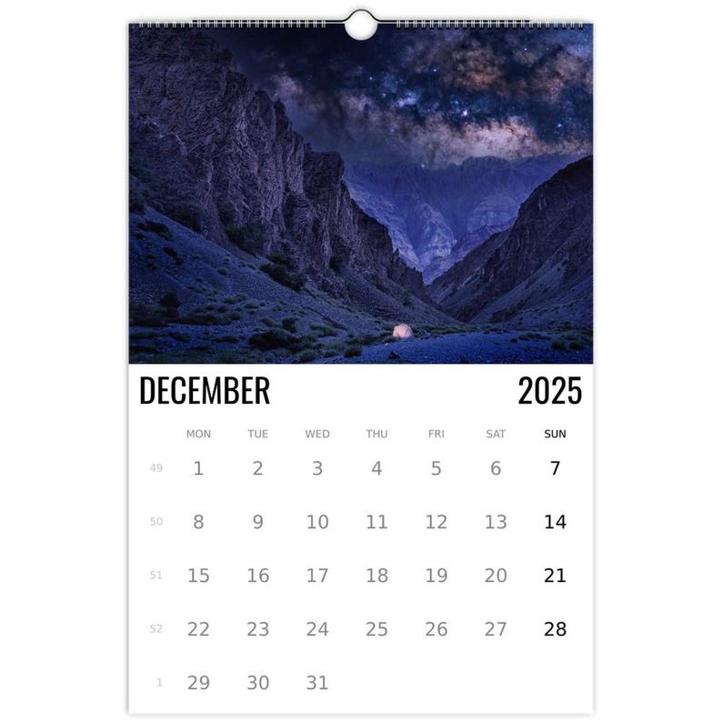 Camping Calendar for 2025 Gift Christmas Present Birthday, Backpacking Gift Hiking Mountains