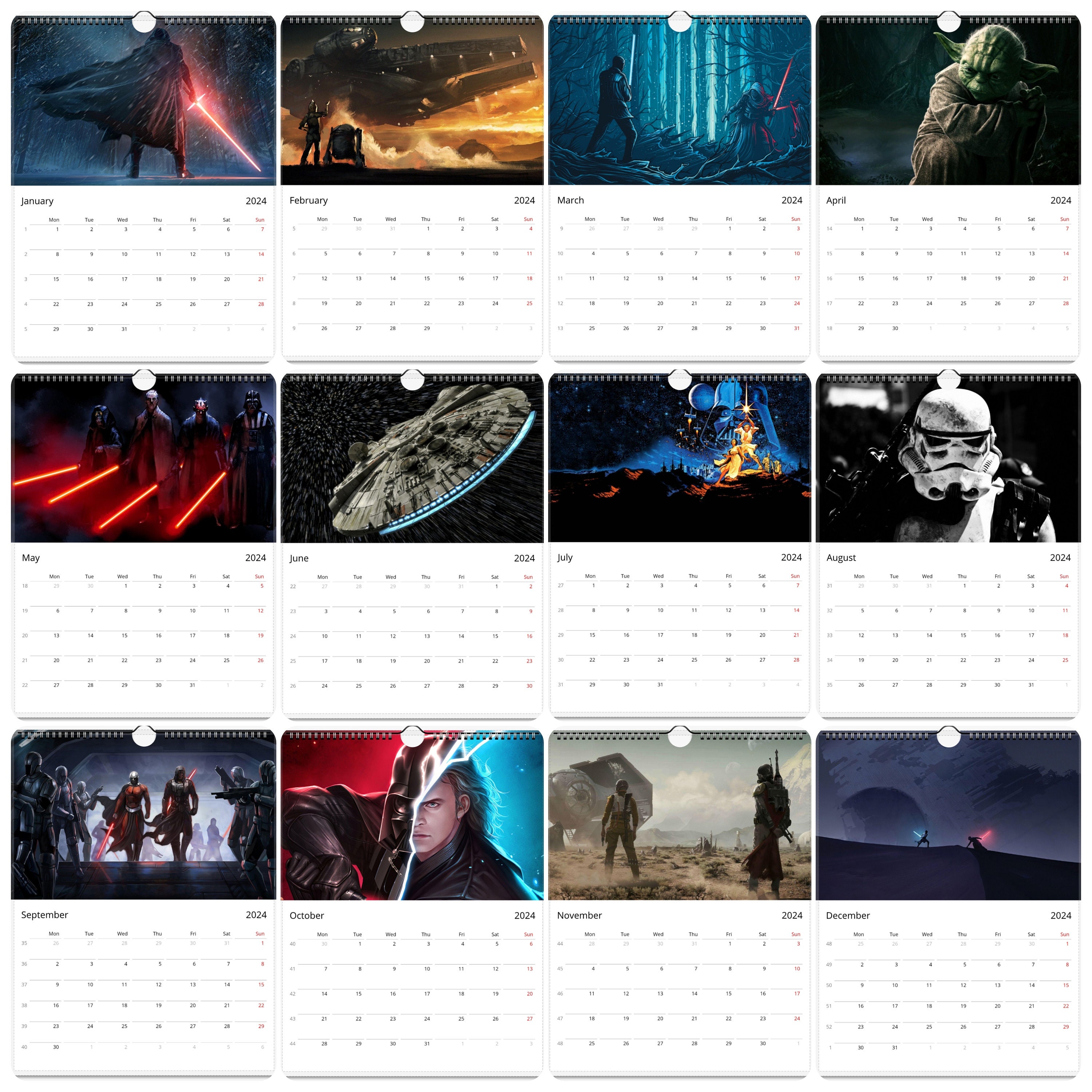 Star Wars Wall Calendar 2024 Hanging Calendar Large Nice Etsy