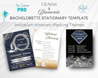 PRO Denim & Diamonds Bachelorette Invite, Nashville Bach Digital Template Bundle, Cowgirl/Cowboy Bach Club Editable Itinerary, Packing Theme