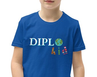 DIPLOkid Youth Short Sleeve T-Shirt, travel gift, boys and girls travel shirt, international diplomat expatriate