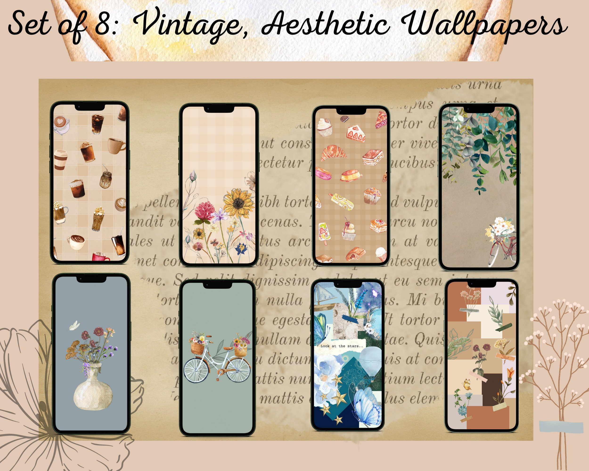 Minimalistic Aesthetic Phone Wallpapers, Digital Download, Vintage
