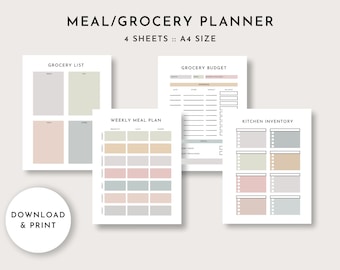 Bewerkbare maaltijdplanner: weekmenu, boodschappenlijst, voorraadkast (digitale download)