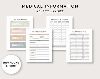 Editable Medical Information Bundle: Health Record, Symptom Tracker (PDFs)
