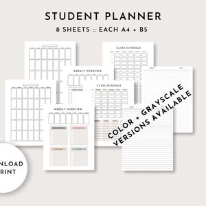EDITABLE Student Planner, Back to School Planner, Assignment Tracker, Class Schedule, Class Notes, A4 + B5 Unlimited Prints