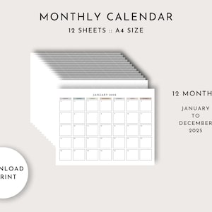 EDITABLE 2025 Monthly Calendar, Dated Digital Monthly Planner, 2025 Calendar, Fillable Calendar Pages, Printable Calendar, Instant Download