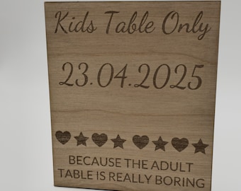 Boda niños mesa signo de madera, boda niños mesa actividad signo plantilla, para los niños, signo de mesa para niños,