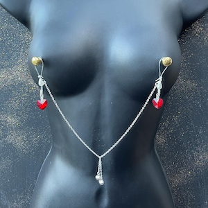 Red Heart Nipple Jewelry: Rave Body Chain, Nipple Clamps
