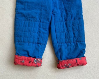 2 years VINTAGE kids 80s winter trousers, new with tags, blue color with contrasting printed leg cuffs, beautiful toddler and baby gift