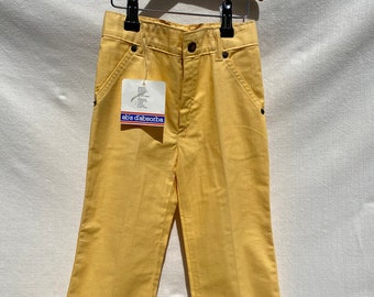 3/4 años - Pantalones vintage 80's amarillo claro 5 bolsillos vaqueros con estampado oasis en el bolsillo trasero