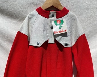 4/5 años - Suéter rojo vintage de los 80 con apliques beige delante y detrás