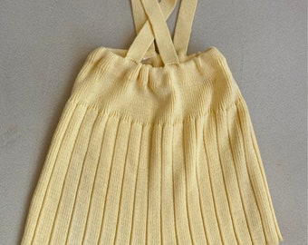 3/4 años VINTAGE 70's falda de punto amarillo claro para niños con tirantes incorporados, ropa para niñas, moda para niños, regalo de Navidad, clásico