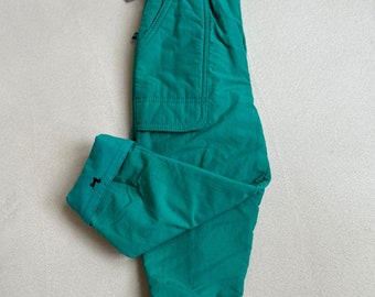 2/3 years VINTAGE kids 80s winter trousers, new with tags, in green with dog printed reversible leg cuffs, extra warmth toddler fashion