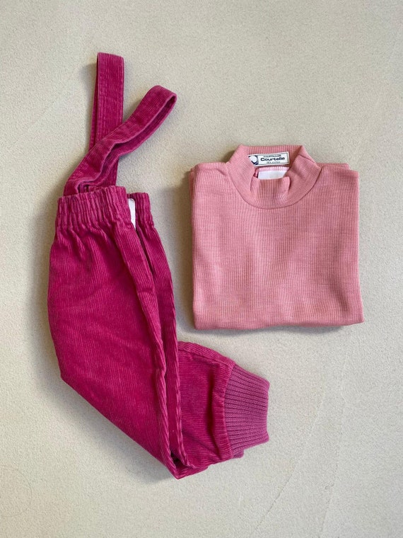 12 months VINTAGE 80s baby corduroy dark pink ove… - image 4