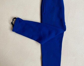 5/6 years VINTAGE kids 80s ski/winter trousers, new, in bright klein blue with fuseau leg hems and golden side zippers, elasticated waist