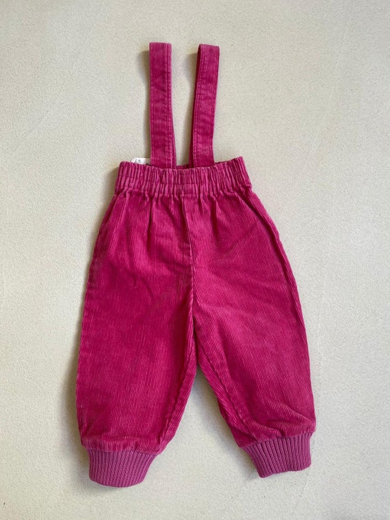 12 months VINTAGE 80s baby corduroy dark pink ove… - image 1