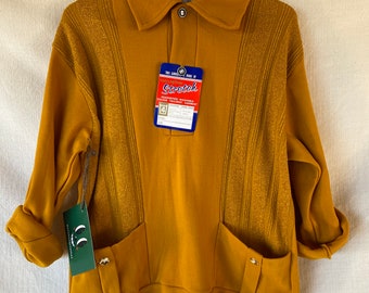 9/10 years - Vintage 60s long sleeve polo shirt mustard with pockets