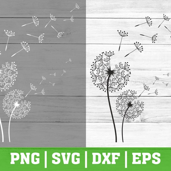 Pissenlit SVG, PNG, EPS, Pissenlits SVg Bundle, Téléchargement instantané, Téléchargement numérique, Clipart Floral, Fleur Silhouette SvG