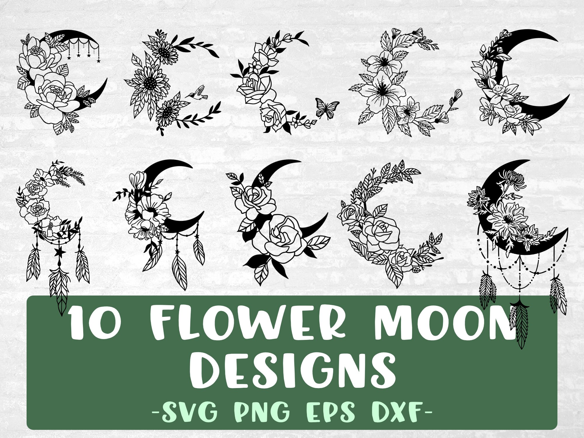 10 Flower Moon SVG Floral Moon Floral Moon Png Wildflowers Svg Moon SVG Dreamcatcher Moon SVG Etsy