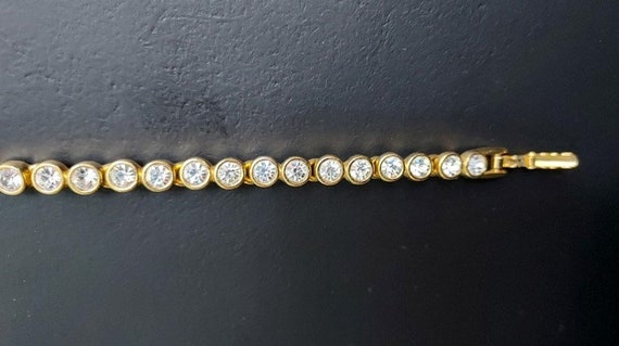 VINTAGE gold tone bezel bracelet with rhinestones - image 1