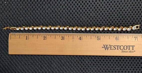 VINTAGE gold tone bezel bracelet with rhinestones - image 2