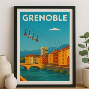 Grenoble A4 Poster | Isère Poster, City and Mountains Illustration, Alps Wall Decor, Minimalist France Poster