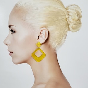Retro Neon Yellow Dangle Triangle Shape Earrings