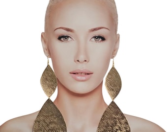 Gold Teardrop Chandelier Earrings: Hammered Brass Long Dangle