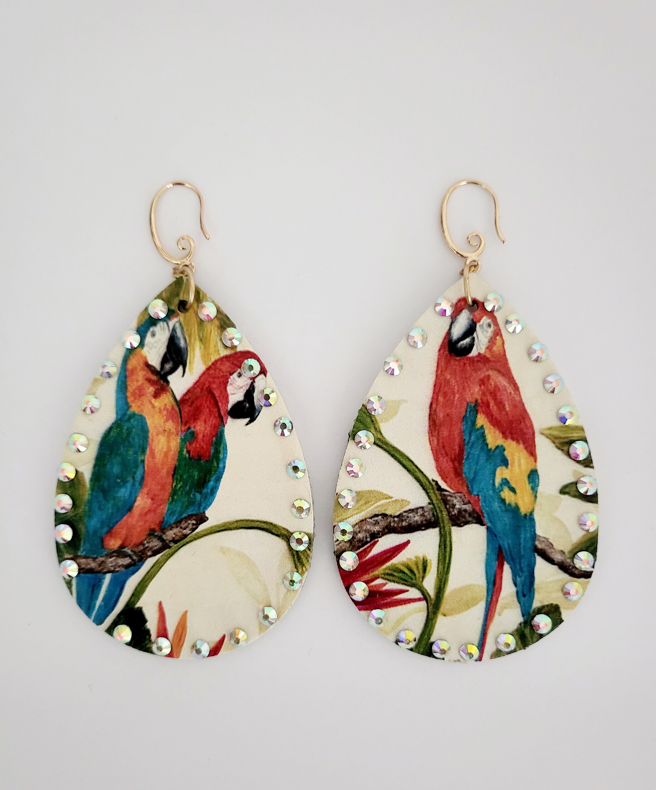 Boucles D'oreilles Pendantes Perroquet - Forme Larme, Strass Et Zircone - Hypoallergénique - Style Bohème - Cadeau Femme