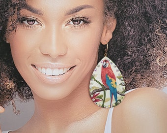 Tropical Parrot Teardrop Dangle Earrings