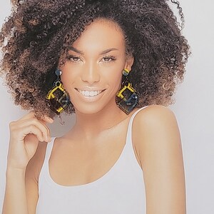 Mustard Print Wooden Dangle Earrings
