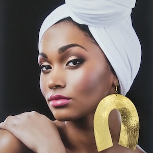 Gold African Hoop Earrings: Large Brass Dangle, Lightweight