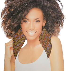 Kenta Cloth Print Leather Earrings: Long Shoulder Dangles