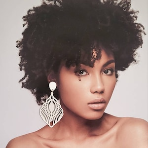 Boho White Laser Wooden Dangle Earrings