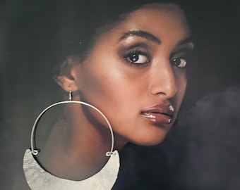 Aros de plata martillada artesanal: grandes, colgantes de 5 pulgadas