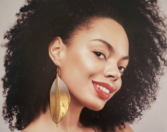 Ivory Ombre  Long Feather Earrings