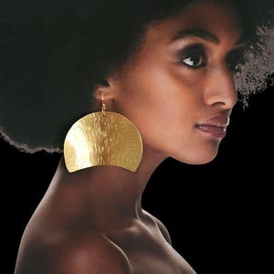 Gold Curve Dome Earrings, Hammered Texture Gold Dangle Earrings
