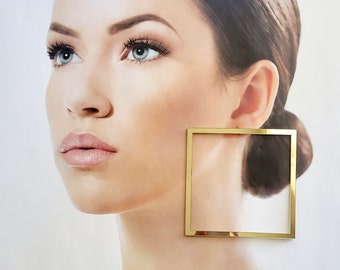 Gold Square  Hoop Earrings