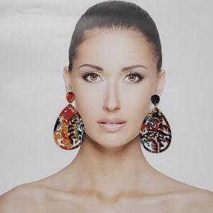 Multi Color Laser Teardrop Wooden Dangle Earrings