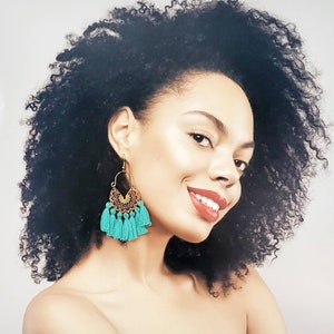 Bohemian Green Tassel Hoop Earrings