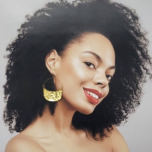 Gold Dangle Hammered Hoop Earrings
