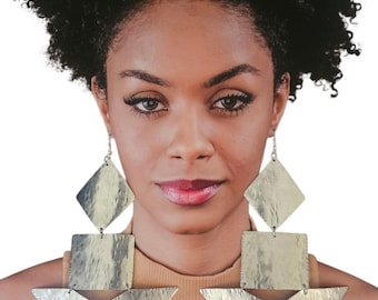 Silver Long Shoulder Arrow Earrings: Hammered Metal, 7-Inch Long
