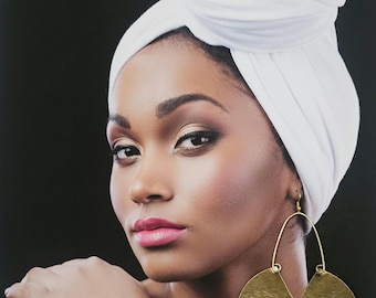 Gold Egyptian Big Fan Hoop Earrings, Detail Hammered Earrings