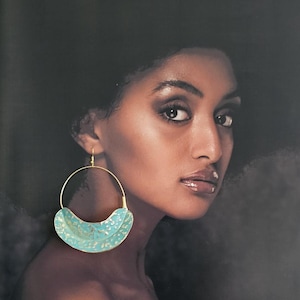 Patina Green Brass Hoop Earrings: Hand Hammered Fulani Style