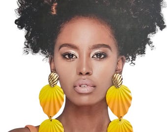 Tangerine Ombre Long Earrings, Studding Shades of Orange, Retro Long Left Earrings