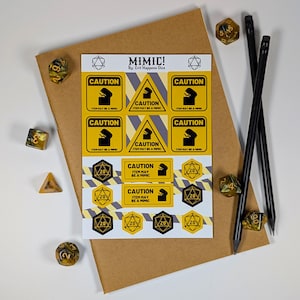Mimic Sticker Sheet DnD Stickers Bujo Scrapbook Stickers Planner Bullet Journal Stickers Mimic Caution Warning Stickers