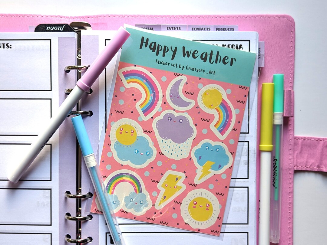 Happy Weather Sticker Sheet Rainbow Kawaii Decals Cute Bujo Etsy