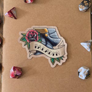 Paladin Tattoo Style Laminated Sticker: TTRPG, DnD, Pathfinder