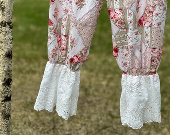 Pantaloni da pigiama da donna Prairie Core Pantaloni da pigiama Mutandine Pantaloons Tessuto fatto a mano in cotone Volant in pizzo di cotone ricamato