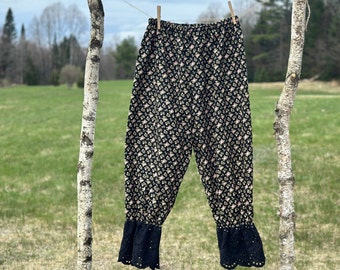 Women's Bloomers Prairie Core Pajama Pants Knickers Pantaloons Cotton Handmade Fabric Embroidered Cotton Lace Ruffle