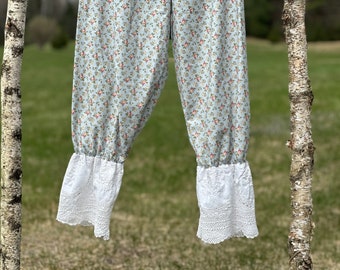 Pantaloni da pigiama da donna Prairie Core Pantaloni da pigiama Mutandine Pantaloons Tessuto fatto a mano in cotone Volant in pizzo di cotone ricamato